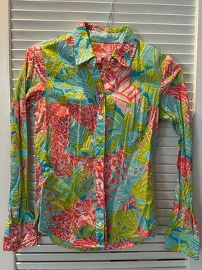 Lilly Pulitzer Tropical Print Cotton Button-Down Shirt